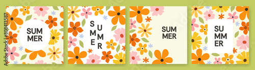 Bright floral summer vector postcards