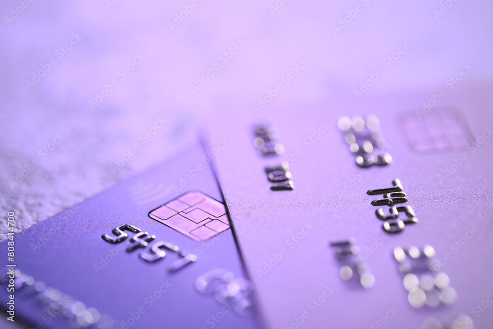 Plastic credit cards on table, closeup view. Color toned Plastic credit cards on table, closeup view. Color toned