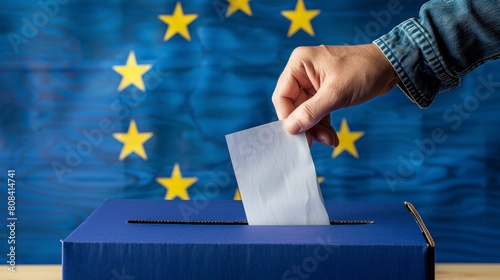 person voting in a box with the euro flag in high resolution and high quality. voting concept, europe