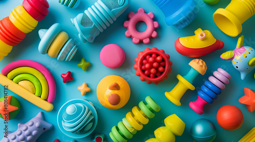 Colorful Baby Toys: A collection of vibrant toys designed to stimulate and entertain infants, fostering early development.