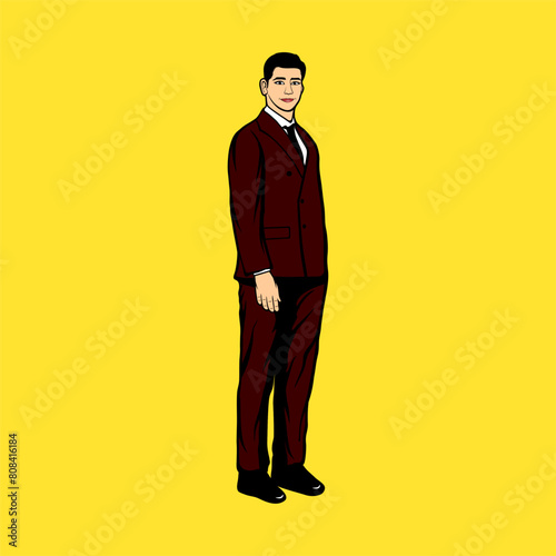 men wear elegant suits in red heart color cartoon vector illustration