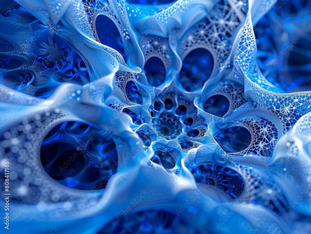 A blue chain network forming a complex geometric pattern, with fractal elements symbolizing the infinite scalability and potential of blockchain A blue chain network forming a complex geometric pattern, with fractal elements symbolizing the infinite scalability and potential of blockchain