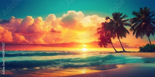 Beautiful sunset beach landscape  exotic tropical island nature