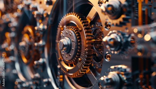 A closeup of a vault lock mechanism with intricate gears and tumblers clicking into place as the combination is entered Render in a hyperrealistic 3D style with a focus on mechanic photo
