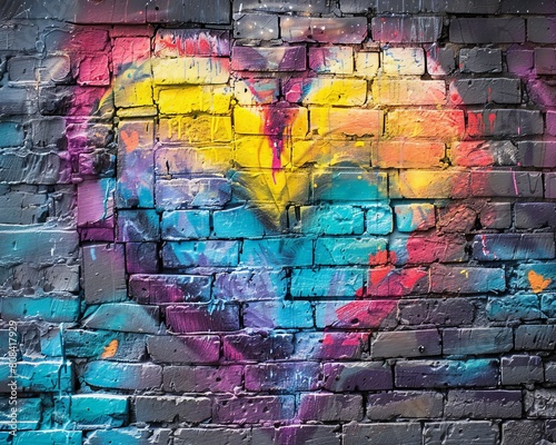 A colorful heart painted on a brick wall with a spray can, capturing the vibrant energy of young love