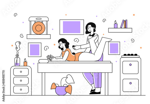 Woman at massage vector simple