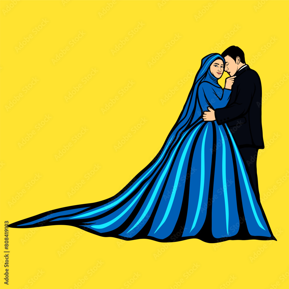 romantic couple wearing blue dress and dongker suit side view cartoon vector illustration romantic couple wearing blue dress and dongker suit side view cartoon vector illustration