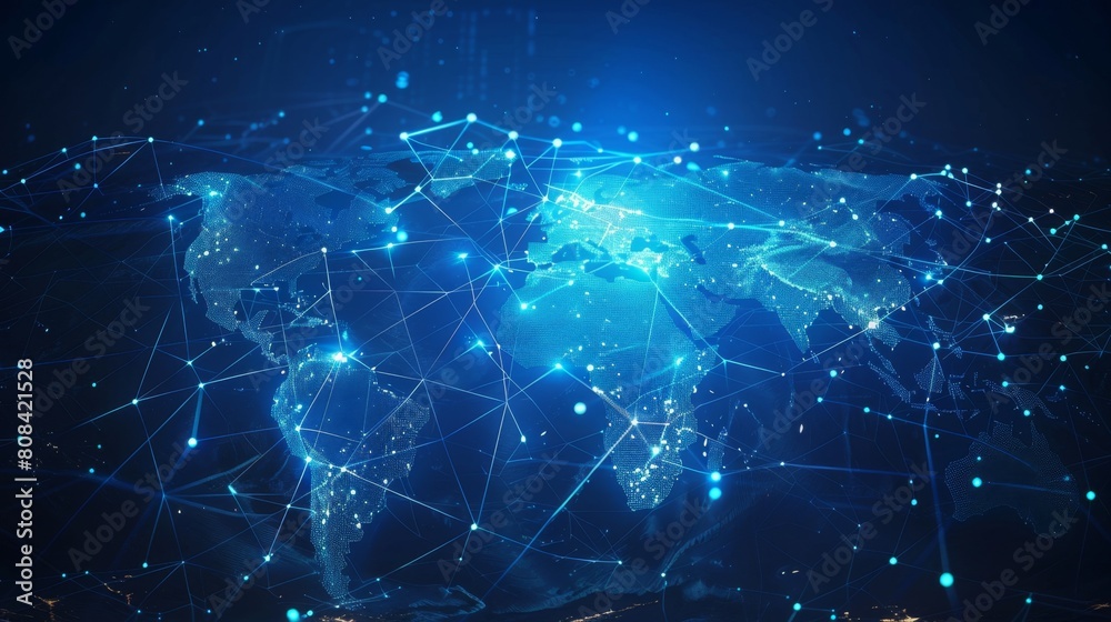 World technology blue digital map with line dynamic network abstract dot cyber virtual connectivity big data visualization World technology blue digital map with line dynamic network abstract dot cyber virtual connectivity big data visualization