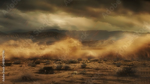 Photography of a windstorm in the desert. Generative AI