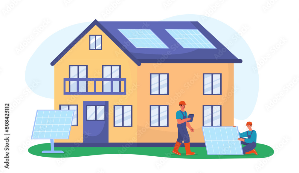 Solar panels at home vector