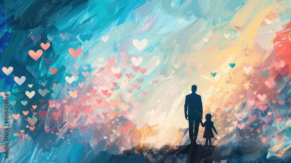 Father and Child in Silhouette illustration Art