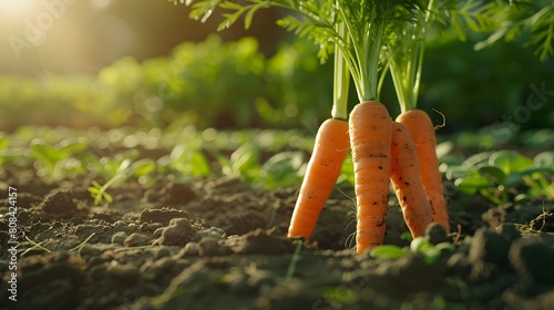 Photography of carrot harvest with beautiful sunrise background  photo