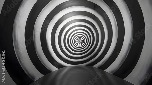 A series of concentric circles that appear to shrink inwards as they reach the center, creating a mesmerizing illusion of depth, vortex, hypnotic