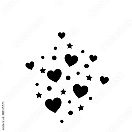 Set of heart bubbles with stars and circles ascending - Simple decorative ornament with transparent background
