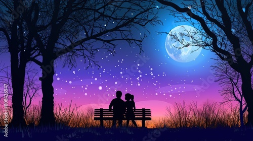 Romantic night scene with view. Generative Ai