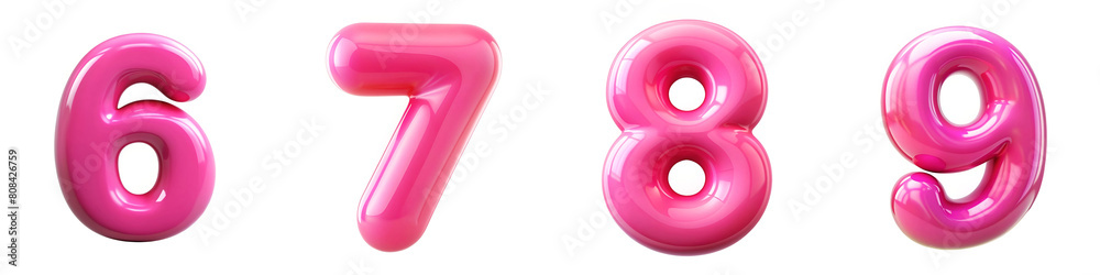 Numbers 6, 7, 8, 9. Shiny Pink 3D Glossy Alphabet: Bubblegum Pink Brilliance. Numbers 6, 7, 8, 9. Shiny Pink 3D Glossy Alphabet: Bubblegum Pink Brilliance.