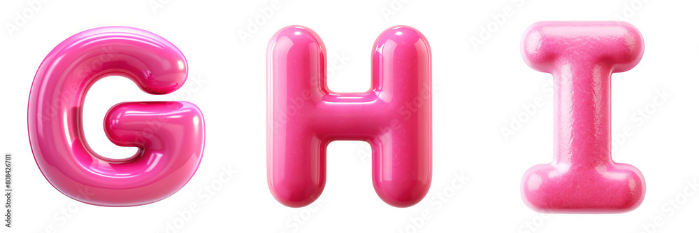 Letters G, H, I. Shiny Pink 3D Glossy Alphabet: Bubblegum Pink Brilliance. Letters G, H, I. Shiny Pink 3D Glossy Alphabet: Bubblegum Pink Brilliance.