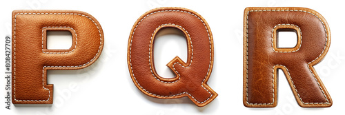 Letters P, Q, R. Stitched Leather Alphabet: Crafted with Thread. photo