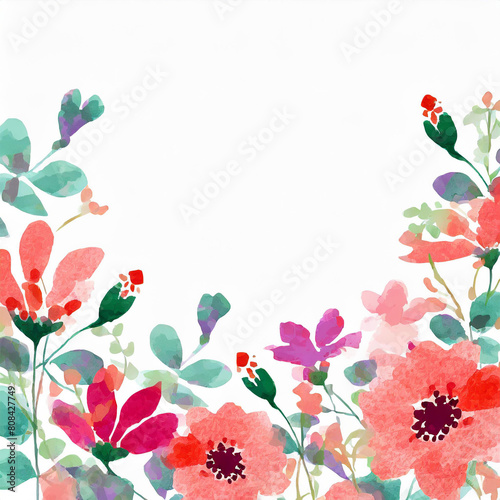 Realistic watercolor florals border background