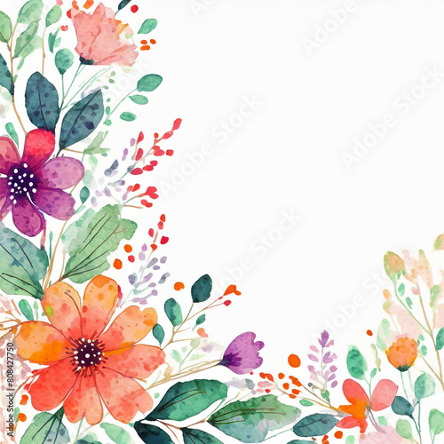 Realistic watercolor florals border background
