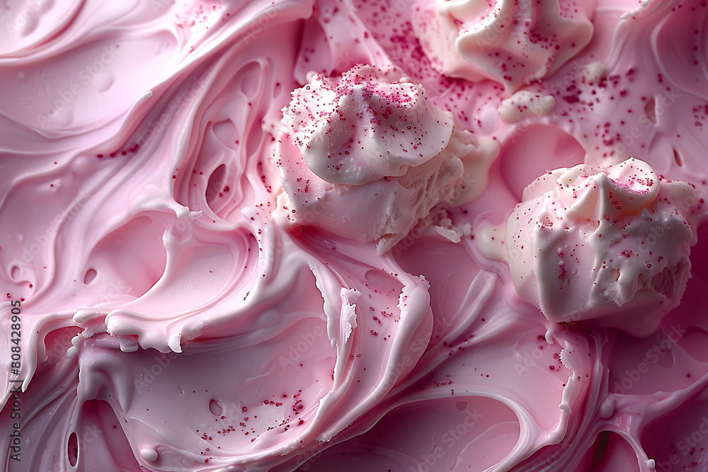 A close-up texture shot captures the creamy swirls and smooth surface of delicious, colorful ice cream scoops A close-up texture shot captures the creamy swirls and smooth surface of delicious, colorful ice cream scoops