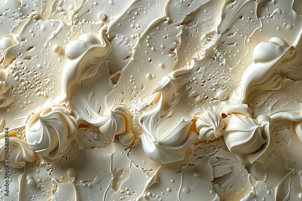 A close-up texture shot captures the creamy swirls and smooth surface of delicious, colorful ice cream scoops A close-up texture shot captures the creamy swirls and smooth surface of delicious, colorful ice cream scoops