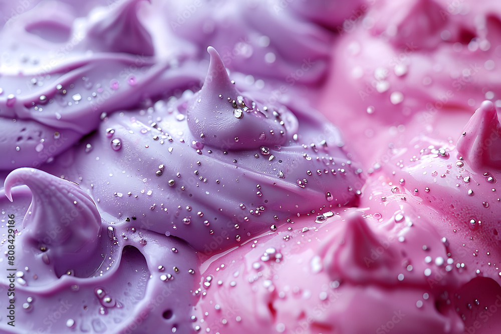 A close-up texture shot captures the creamy swirls and smooth surface of delicious, colorful ice cream scoops A close-up texture shot captures the creamy swirls and smooth surface of delicious, colorful ice cream scoops