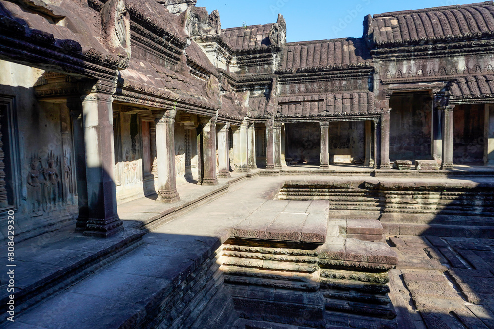 Fototapeta premium Siem Reap, Cambodia -December 11, 2023 : Angkor Wat temple complex in Cambodia. The largest temple in the world