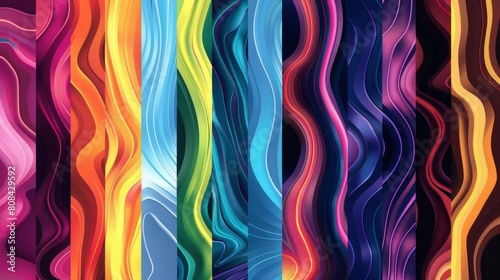 Series of vibrant, abstract wave patterns, suitable for dynamic and modern creative projects