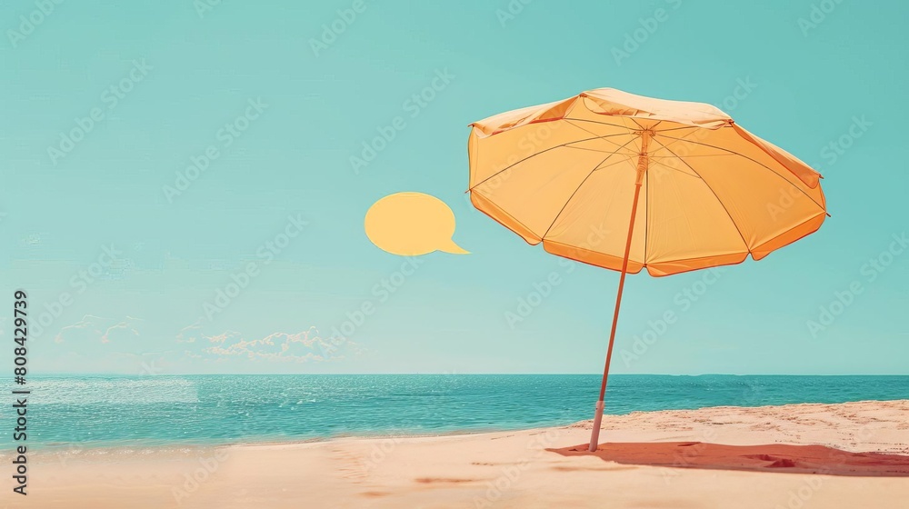 Beach umbrella with a speech bubble for showcasing summer promotions or vacation packages