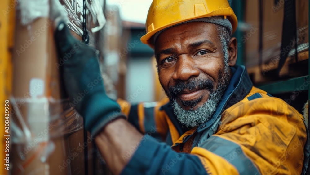A close-up shot of a worker's determined expression as they lift a heavy box onto a truck, showcasing their strength and dedication. A close-up shot of a worker's determined expression as they lift a heavy box onto a truck, showcasing their strength and dedication.