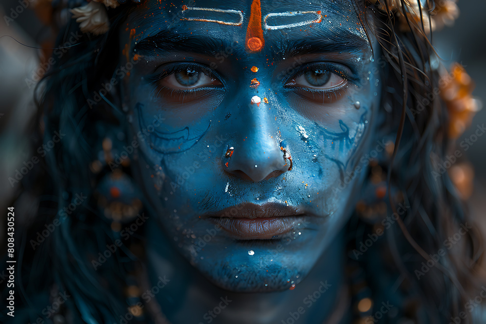 A majestic depiction of the Hindu deity Shiva, adorned with sacred symbols and surrounded by divine aura and celestial elements A majestic depiction of the Hindu deity Shiva, adorned with sacred symbols and surrounded by divine aura and celestial elements