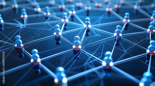 A realistic high-definition image of interconnected nodes representing global marketing networks on a computer screen