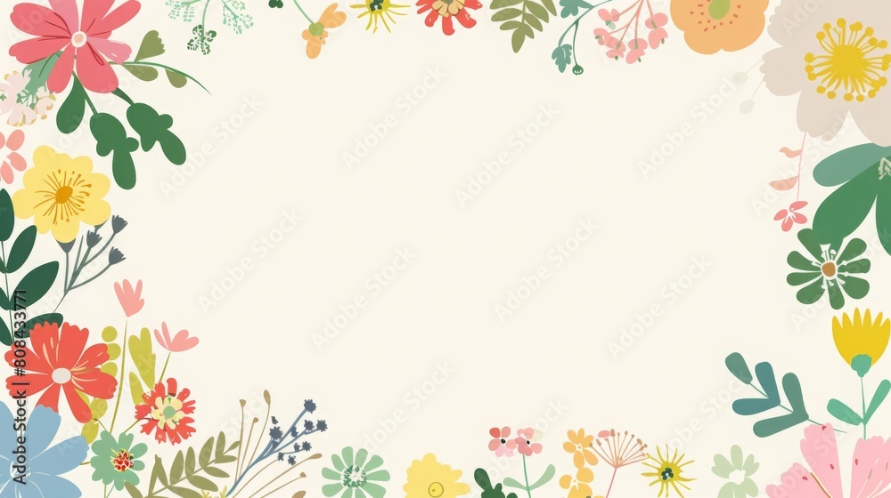 Refreshing Floral Computer Wallpaper with Varied Edges and Central Blank Space, Simple Layout in Vibrant Fresh Colors, HD Quality Refreshing Floral Computer Wallpaper with Varied Edges and Central Blank Space, Simple Layout in Vibrant Fresh Colors, HD Quality
