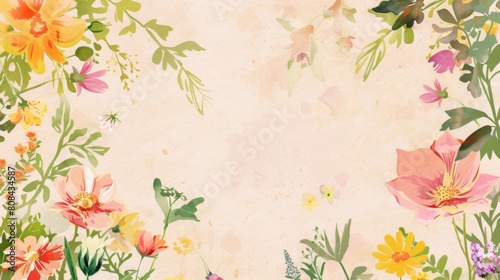 Refreshing Floral Computer Wallpaper with Varied Edges and Central Blank Space  Simple Layout in Vibrant Fresh Colors  HD Quality