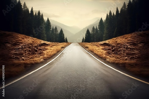 A fork in the road, symbolizing a choice between two distinct paths, each leading to unknown consequences photo