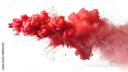 red smoke explosion isolated on white background. Generative AI