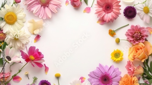 Refreshing Floral Computer Wallpaper with Varied Edges and Central Blank Space  Simple Layout in Vibrant Fresh Colors  HD Quality