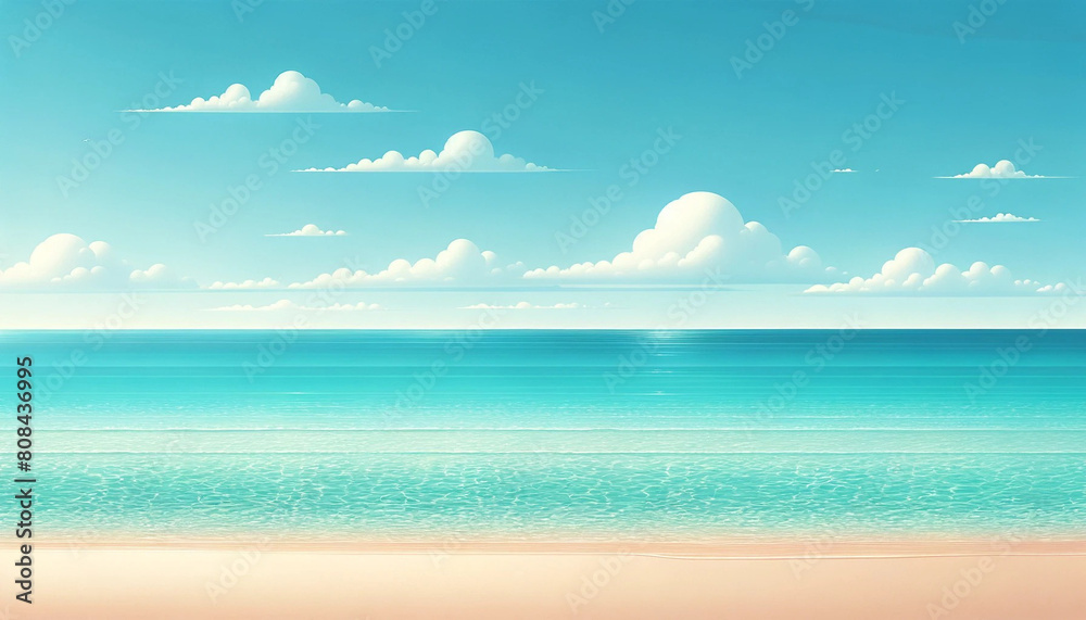 夏の海と砂浜のある風景イラスト
