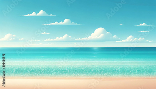 夏の海と砂浜のある風景イラスト photo