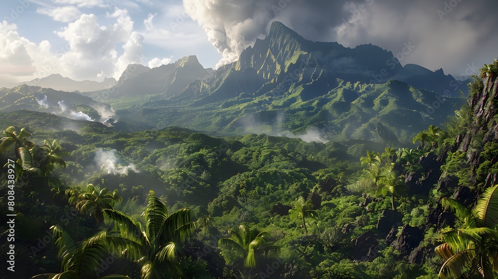 Obraz premium Jurassic Encounter: Immerse Yourself in a Prehistoric Scene of Wonder and Danger