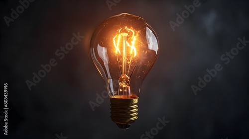An 8K, high-definition image of an illuminated Edison light bulb glowing warmly on a dark background. The light bulb should be in sharp focus with intricate details, emitting a soft