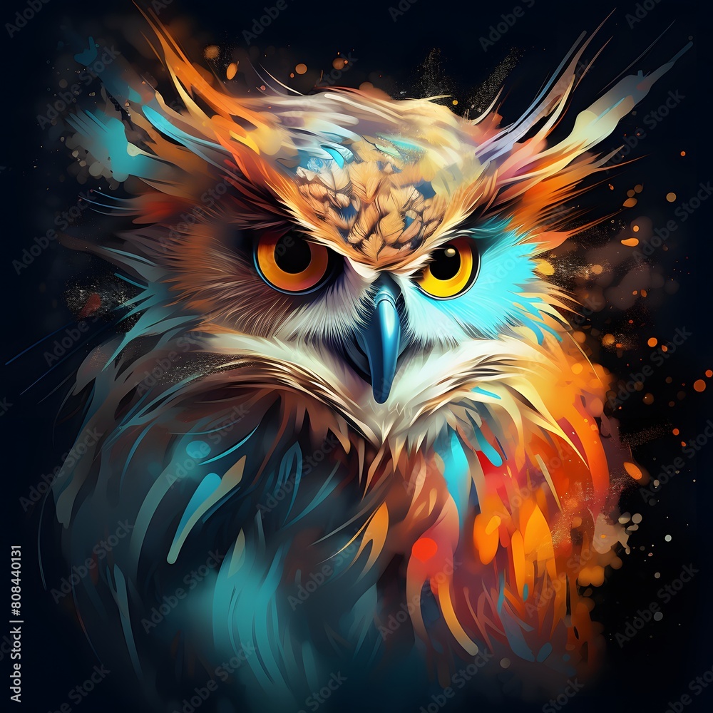 Colorful owl portrait. Generative AI.