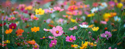 Colorful Wildflowers in Blooming Summer Meadow