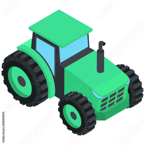 Isometric green tractor