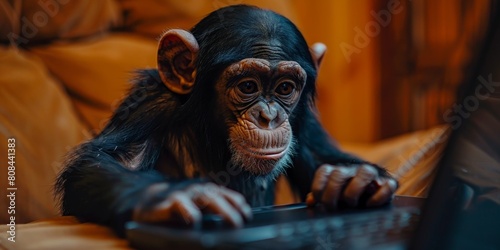 Focused Monkey Programmer Working on Computer - 4K HD Wallpaper，Monkey concentrates in front of computer
