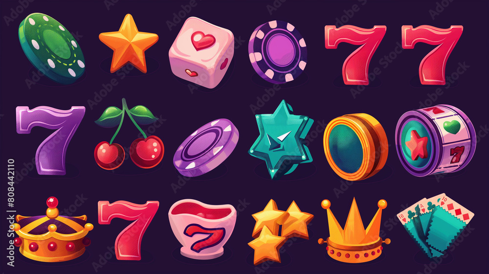 Luxury or Classic icons set for Slot games isolation on dark background, Illustration