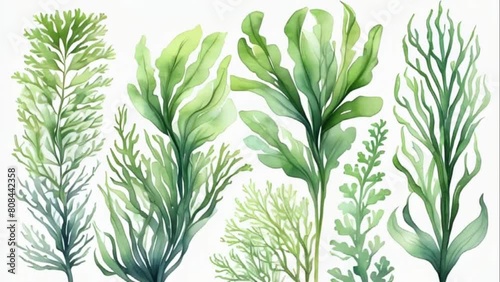 abstract Watercolor green seaweed, motion
