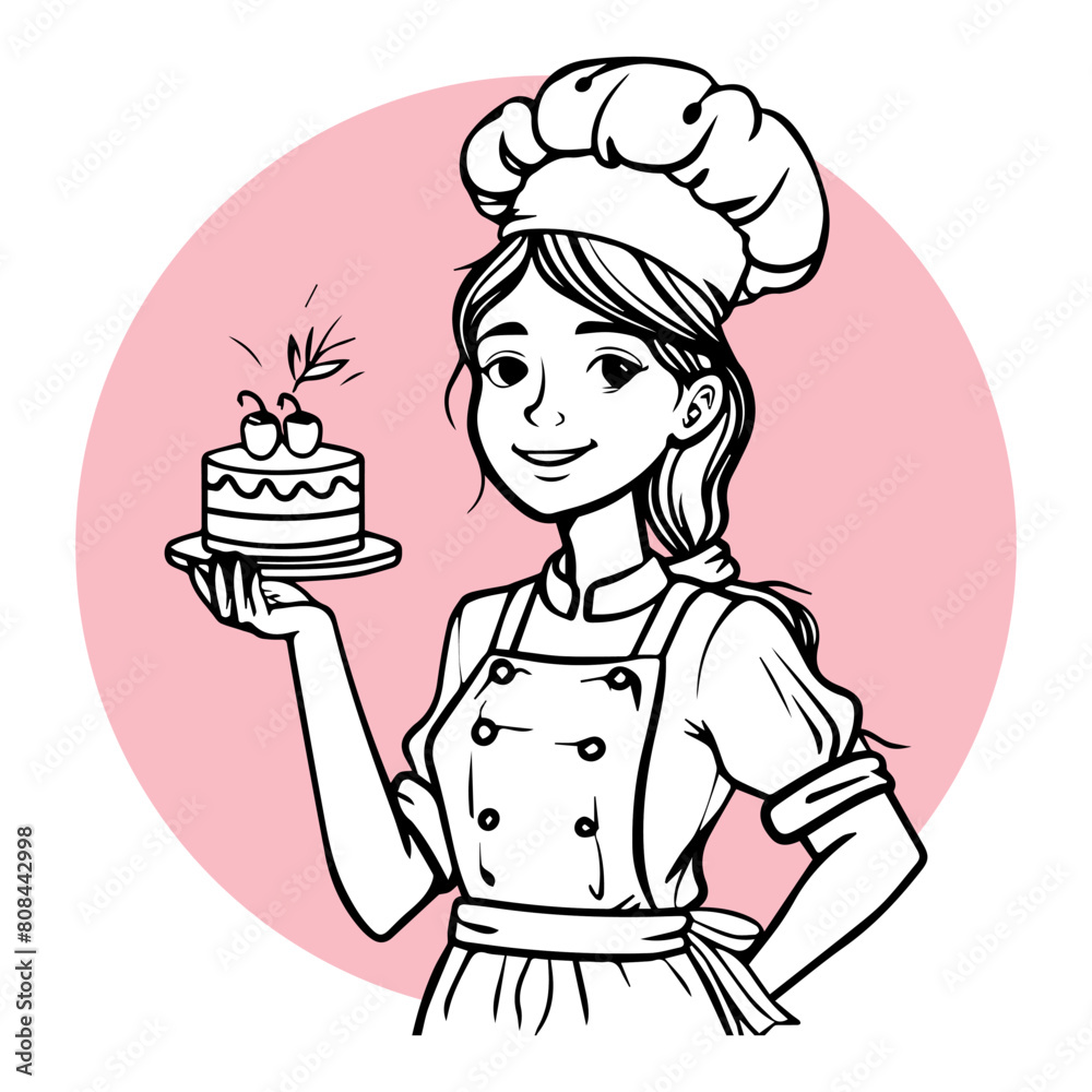 Cute Woman Chef Flat Illustration Cake Bakery Cooking Cute Woman Chef Flat Illustration Cake Bakery Cooking