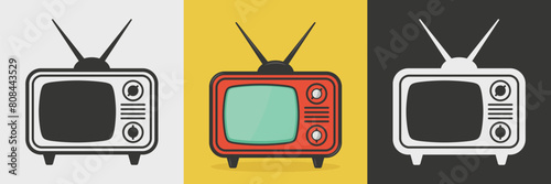 Vector Vintage TV Icon Set. Vintage TV Design Template. Retro TV Symbol for Web, Logo, App, UI etc. Vector Illustration